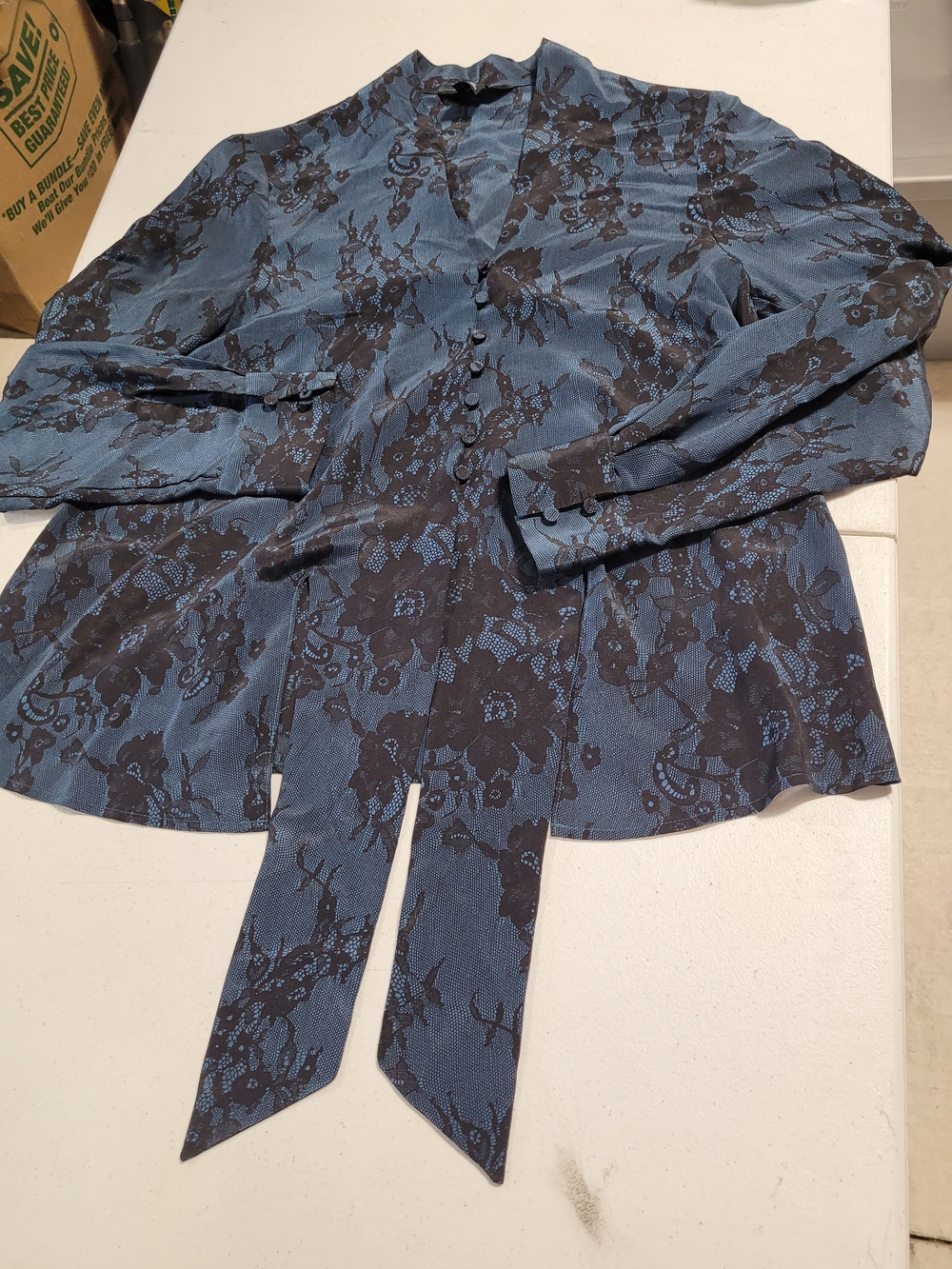 Club Monaco Blue and Black Patterned Blouse
